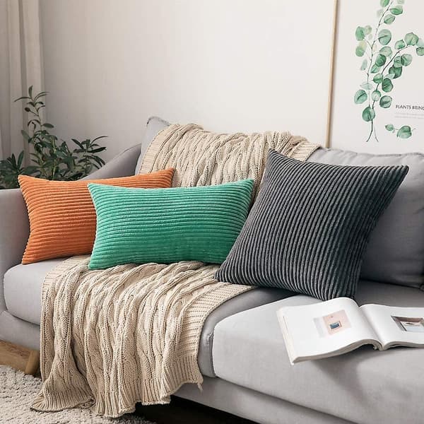 2-pack sammetskuddfodral, mjuka enfärgade randiga prydnadskuddfodral, kvadratiska kuddfodral, kuddfodral för soffa, vardagsrum, sovrum