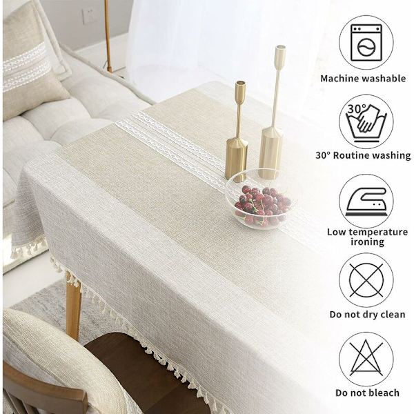 Rektangulær Dug af Bomuld og Linned, Krølfri, Vaskbar, Genanvendelig Dug til Køkken og Spisestue Dekoration Khaki (140x240cm)