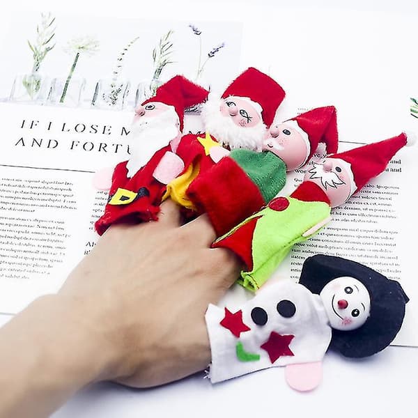 Jul Barnleksaker Tyg Jul Fingerdockor Trä Jultomte Fingerdockor 5st