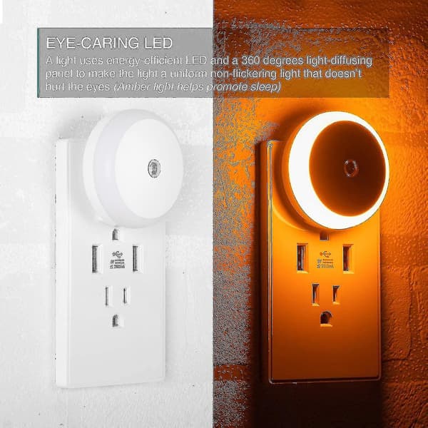 Ravfarvet nattelys, Plug-in LED-nattelys, skumring til daggry-sensor, energibesparende, Plug-in, S