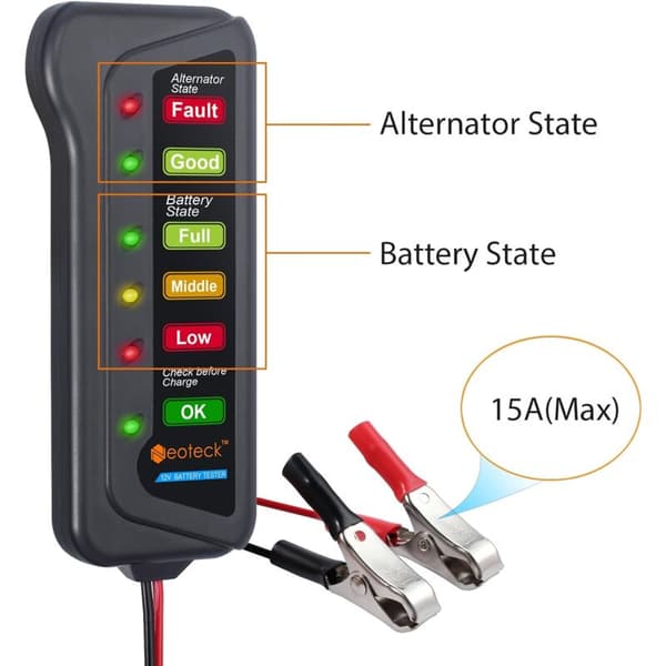12V Batteritester 6 LED-lys Bilbatteritester 12v Generator Batterianalysator til Auto Motorcykel