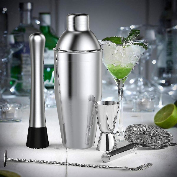 Cocktail Set, Rostfritt Stål Cocktail Shaker Set, 15 Delar Bartender Set Med Bambu Stativ, Receptbok, Mätkopp Och Barsked, 550 Ml Cocktail