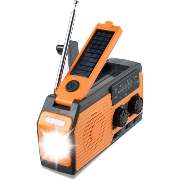 1 stk 5000mAh Solar Nødvejr Radio Vejr Alarm Radio Bærbar håndsving-radio med batteriindikator til campingvandring