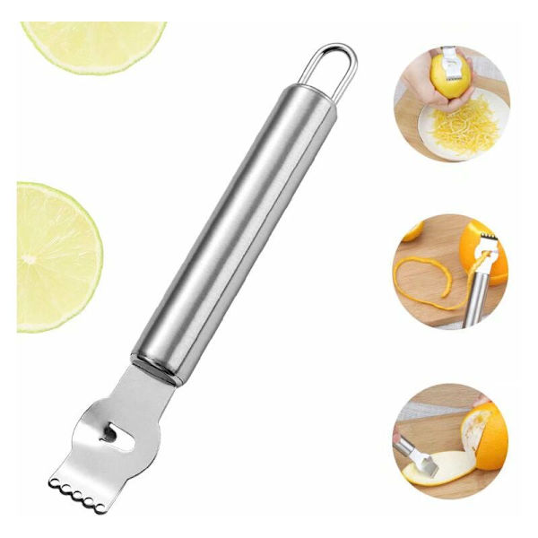 Rostfritt stål citronhyvel, metallsrapa, köksredskap, multifunktionell fruktskalare, apelsinskalare