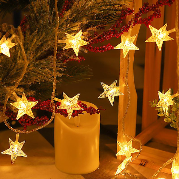 Star Garlands, 5 metriä 50 Led Star String -valot paristolla, lämmin valkoinen, vedenpitävä, koristeelliset tähtivalot sisä- ja ulkokäyttöön