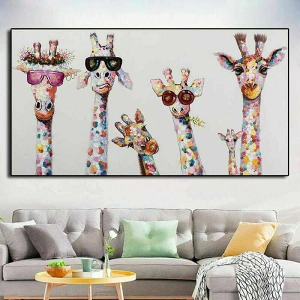 Dekorativ canvasbild Färgglad giraffdjurfamilj 30x60 cm azhuni (oinramad)