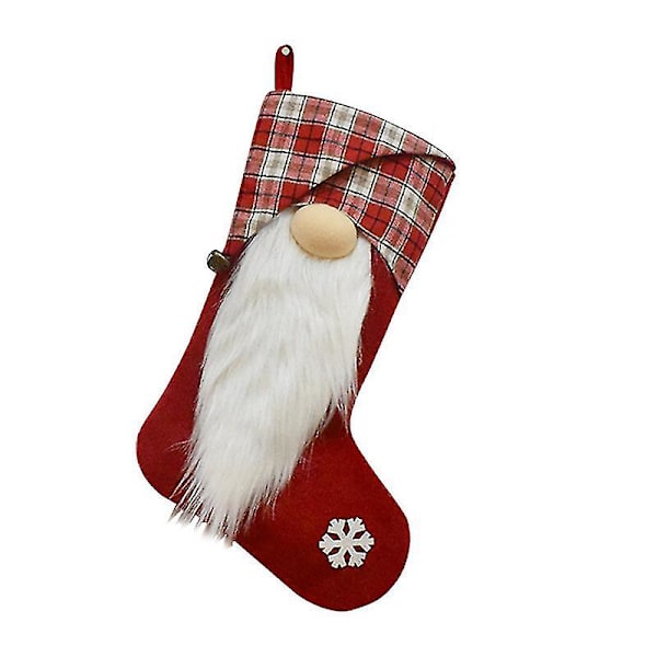 Julstrumpor med festligt tryck, presentpåse, hänge, godispåse