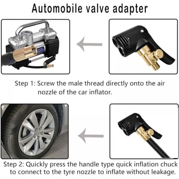 Sæt med 2 dækventiladaptere med greb, oppumpningsdyser til luftpumper (bil/lastbil/cykel).