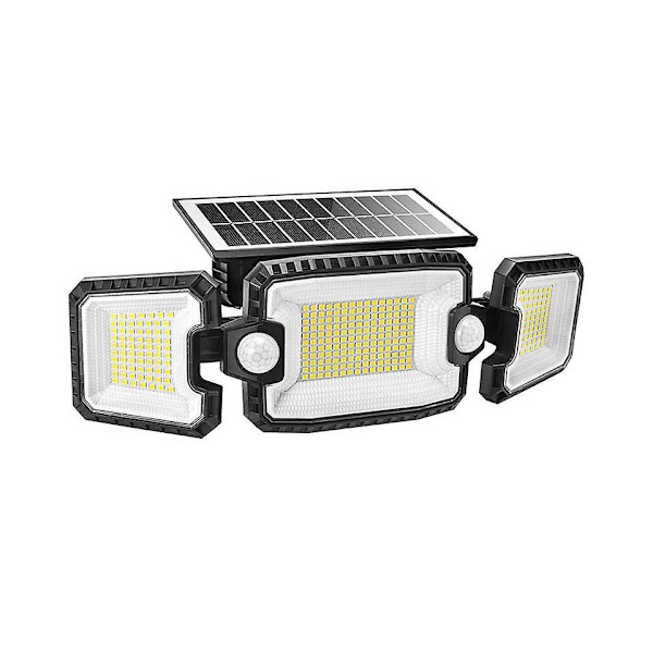 3 belysningshuvuden 7300lm 305 led justerbar säkerhetsspotlight med 2 rörelsesensorer för trädgårdsgaragesolar utomhuslampor, Ip65 vattentät Floodl