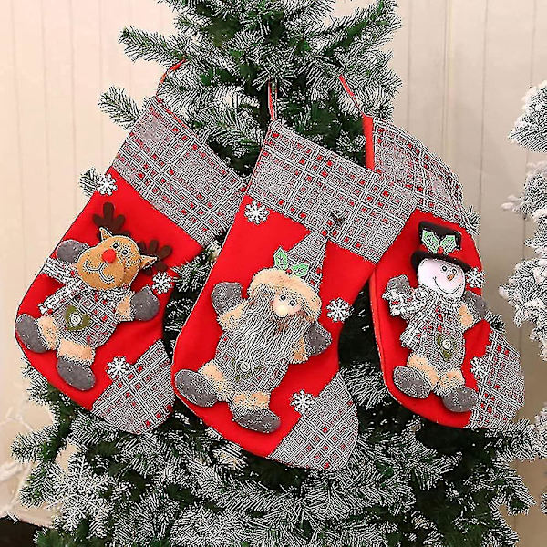 3st julstrumpa Jultomten Godis Sock Presentpåse Julgranshängande dekorpåse för jul heminredning