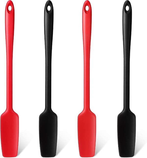 Långskaftad silikonköksspatel non-stick gummispatel (röd + svart) 4-pack