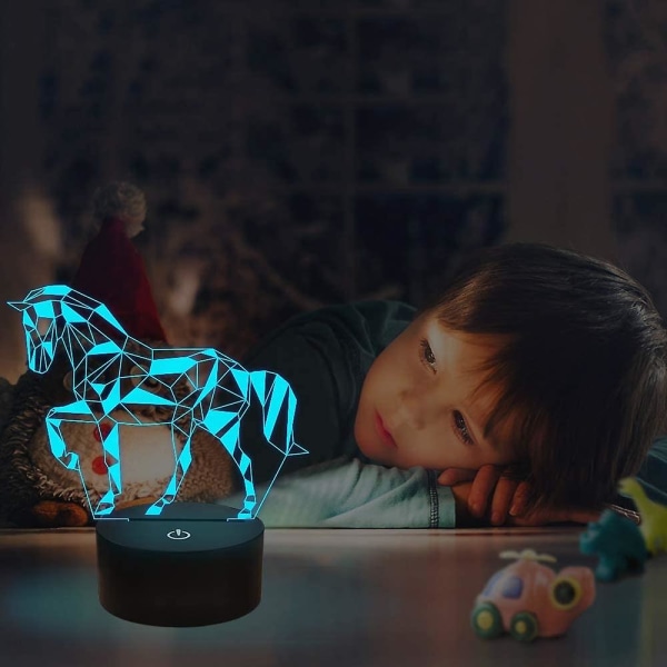 Nattljus för barn 3d Illusion Häst sänglampa 7 färgskiftande med fjärrkontroll Bästa födelsedagspresenter för barn Baby pojke och flicka