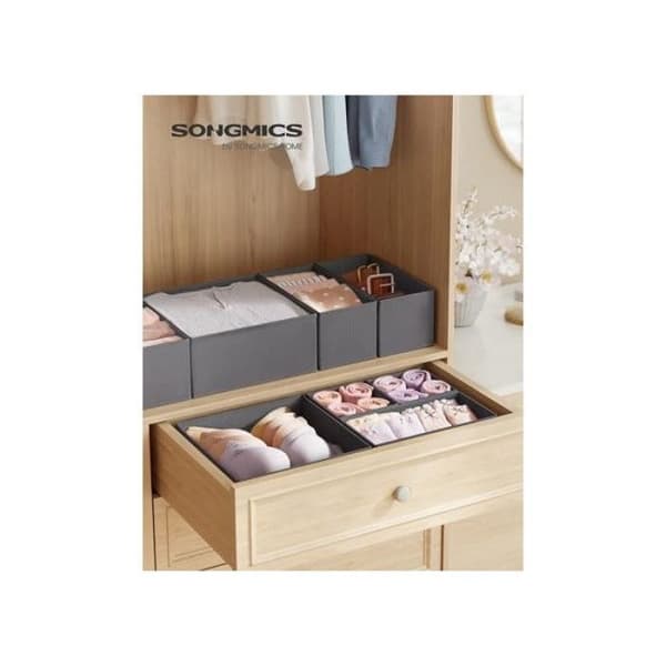 Sæt med 6 foldbare opbevaringskasser, skuffeorganisator til undertøj, sokker og makeup, grå.