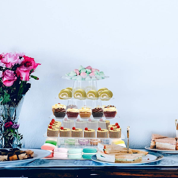 6-vånings cupcake-ställ, runt macaron-tornställ, genomskinligt akryl cupcake-displayställ
