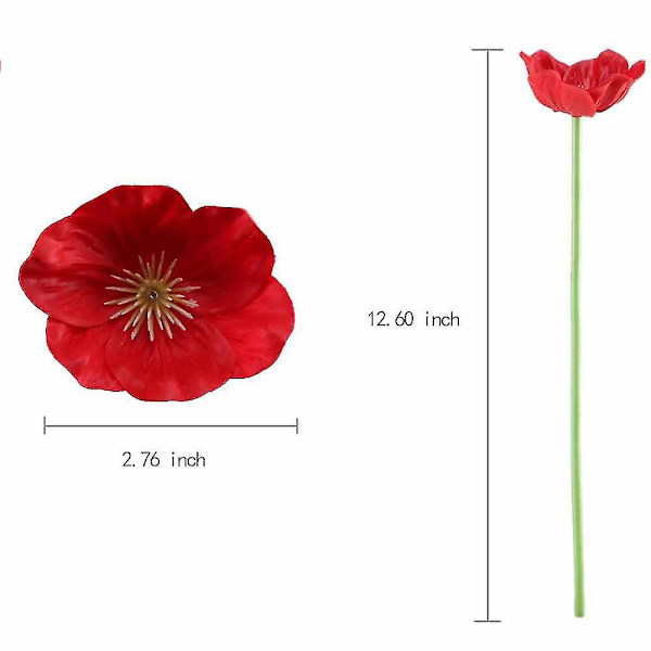 20 stycken realistiska Pu konstgjorda vallmoblommor falska bröllopsbukettarrangemang