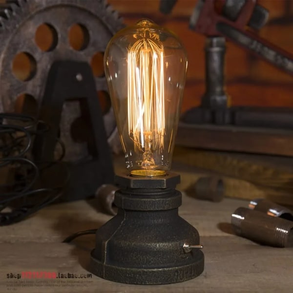 Retro Vintage Bordslampa - Loft Steampunk Water Pipe Antik E27 Glödlampa Industriell Lampa Metall Lampa ( Färg : Dimmer switch )