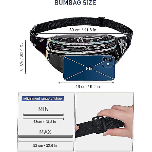 Fanny Pack Damväskor Midjeväska Metall Vattentät Midjeväska 3 Fack Axelväska Flickor