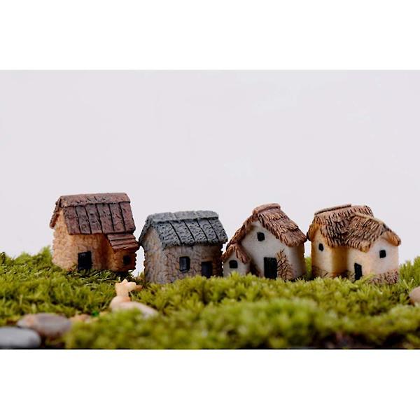 4 st miniatyrträdgårdslandskap mikrobyhus miniatyrhus halmhyddor DIY slumpmässig färg