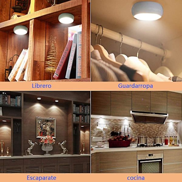 Garderobsbelysning, 6-pack LED-skåpsbelysning trådlösa LED-nattlampor med 2 fjärrkontroller för belysning av garderober, kök, sovrum, hallar, trappor etc.
