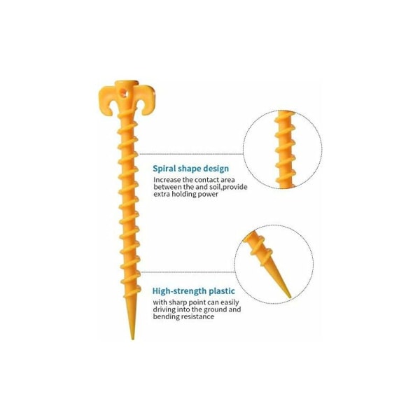 Tältpinne 20cm Plasttältpinnar Används för Vattentät Presenning Camping Vandring Trädgård Strand Utomhus 20-pack (Gul)