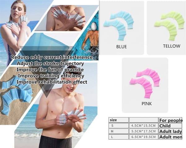 1 par simhandskar i silikon, fingergroda, simträning, liten