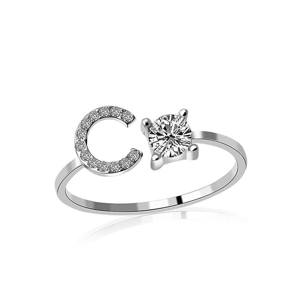 Az Bokstav Metall Justerbar Delad Ring Initial Namn Bokstav (c)