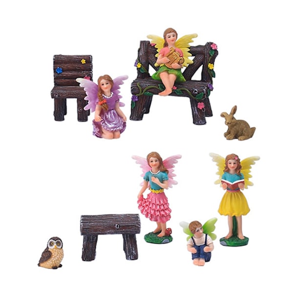 Miniatyrträdgård Fe Staty Kombination 10st Mini Resin Feer Figurer För Inomhus Utomhusträdgård Mikro Landskap
