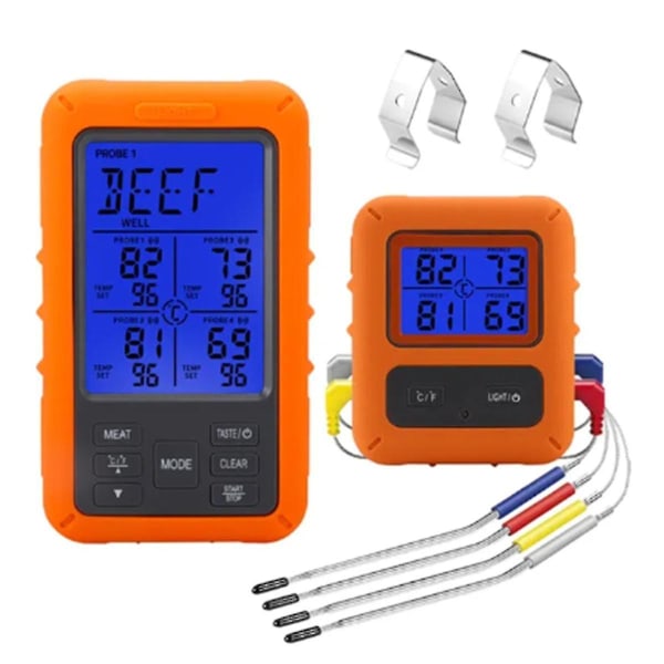 Digital kötttermometer för grill med timer 4 sonder temperaturlarm kökstermometer(a)