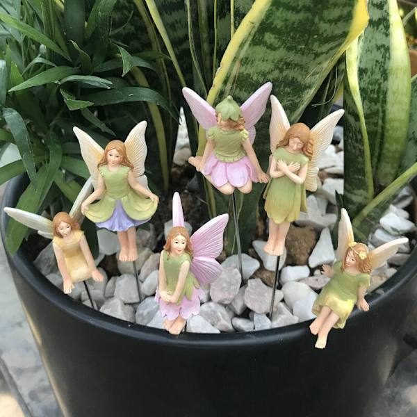 Blomsterfe figurhartsins dekorationspluggset trädgård krukväxter miniatyrlandskap dekorationer