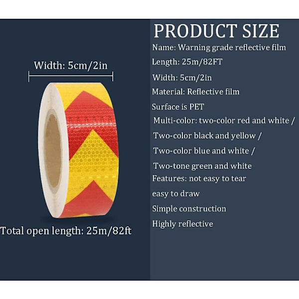 25M×5CM reflekterende tape, reflektor sikkerhedstape til orienteringspil, selvklæbende sikkerhedstape-synlig advarselstape til køretøjer, cykler, udendørs