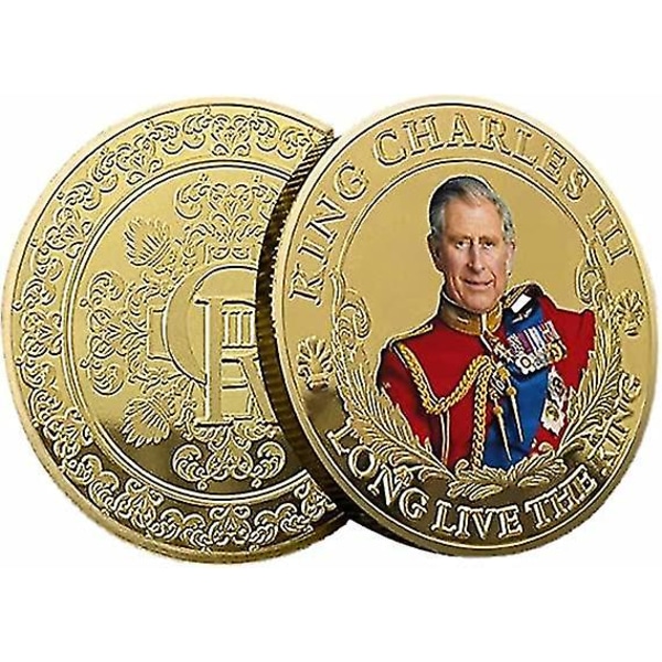 King Charles Coronation Coin, King Charles Iii minnesmynt, brittisk King Stereo Präglat färgtryck, SamlarmyntFärgt guld