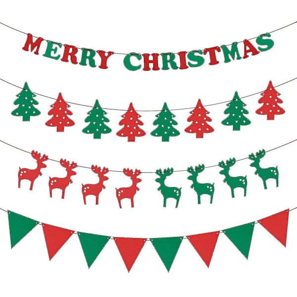 Jul Banner Flaggor Set Hängande Bunting Girlang Vimpel Juldekorationer God Jul Brev Xmas Träd Älg Triangel För Hem Sovrum Butik M