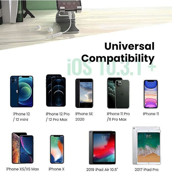 [Apple MFi-sertifisert] iPhone-hodetelefonadapter, 3-pakning Lightning til 3,5 mm hodetelefon-/øretelefonkontakt Aux lydadapterdongle for iPhone 13/13 Pro/12/12