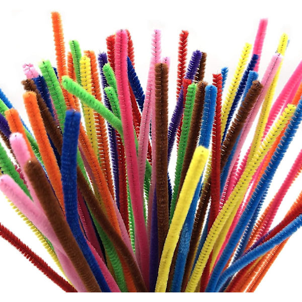 Piberensere 100 stk 10 Farver Chenille Stænger Til DIY Håndværk Dekorationer Kreative Skoleprojekter (6 Mm X 12 Tommer, Assorterede Lyse Farver)