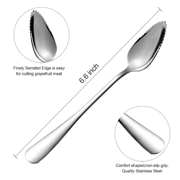 5 st Grapefruktskedar, Grapefruktsked i Rostfritt Stål, Serrated Edge & Tjockt Handtag, Silver