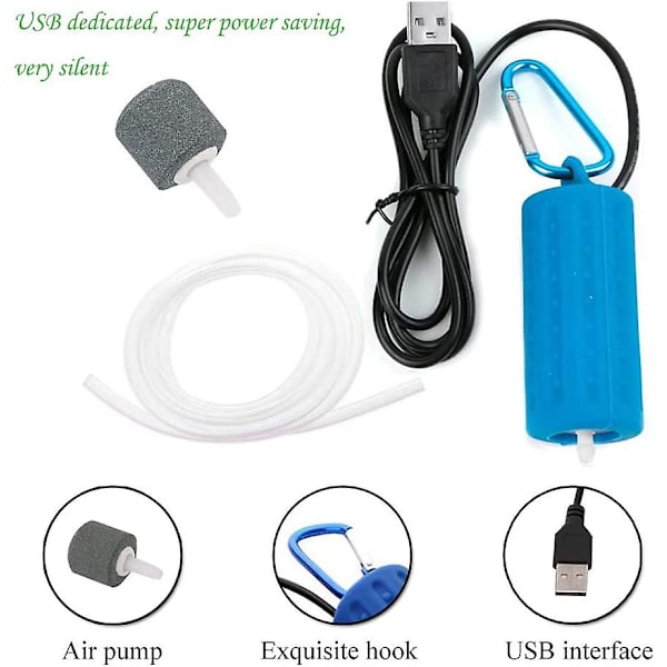 Akvarieluftpump, mini USB akvarium fisk tank syrepump 5v (ljusblå)