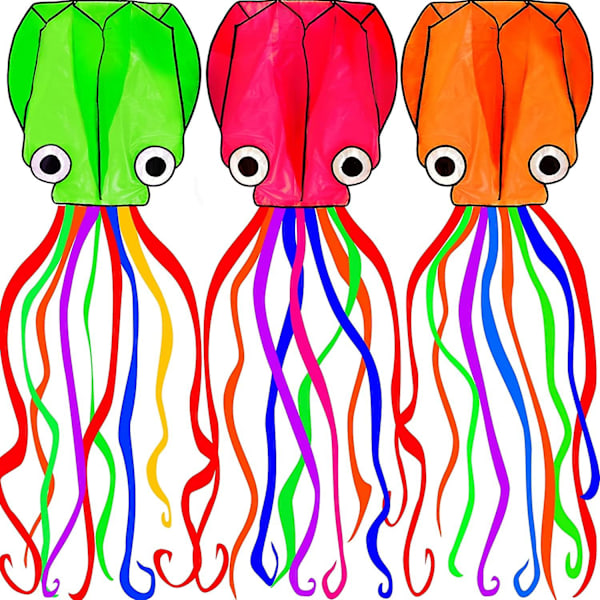 Octopus Kite 3-pack, lätt att flyga, 3d jätte drake med drake snöre rulle