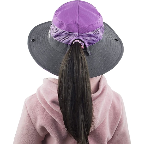 Sommarhatt med bred brätte för flickor, ponnysvanshål, UV-skydd, hinkhatt