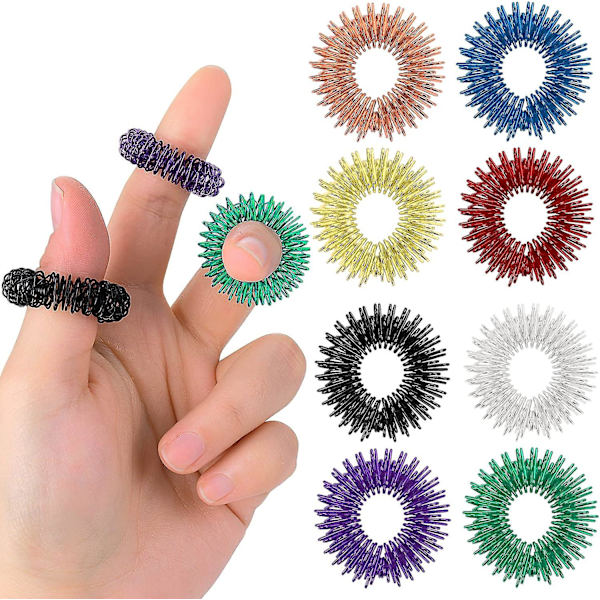 8 stycken akupressurringar - spikiga sensoriska fingerringar akupunkturringar fidget för tyst stressreducerare och massör förbättrar blodcirkulationen