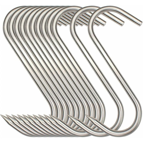 10 stk. S-formede slagterkroge 12 cm rustfrit stål røget krog fisk kød hængende oksekød steg and bacon pølse fisk BBQ slagter (12 mm, 3 mm)