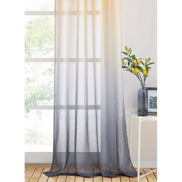 ??Fönstergardiner - Linnegradient Voile Gardiner Vardagsrum Vackert Renderat för Hem Sovrumsdekoration B 100cm x H 200cm Gul Grå 2-pack