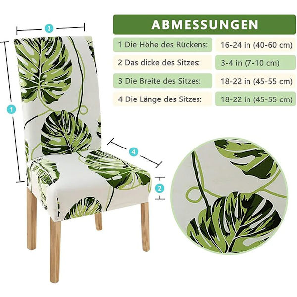 4-pack stolskydd stretch stolskydd modern elastisk heminredning stolskydd för universell passform (gröna blad)