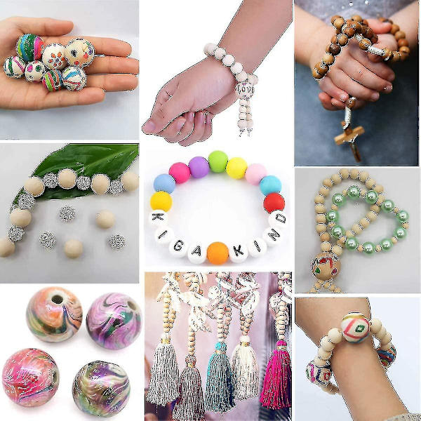 1105 st träpärlor för att trä på naturliga träkulor med hål 20 mm 16 mm 12 mm 10 mm 8 mm 6 mm för gör-det-själv-smycken armband girlang, med 1 rulle