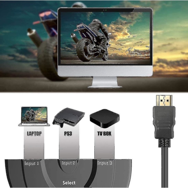 Växla, HDMI-förgreningsväxel 3 i 1 ut med höghastighetsförgreningskabel 3 portar automatisk växlingshubb för att utöka din HDMI-kapacitet, stöder 3D 1080p