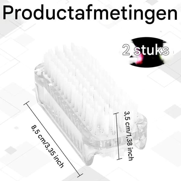 2 neglebørster, dobbeltsidet, bløde og faste børstehår, gennemsigtig plast, til sko, køkken, badeværelse.