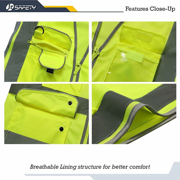 9-fickor Klass 2 High Visibility-väst med reflekterande remsor framtill, gul Överensstämmer med EN ISO 20471-standarder - unisex (X-Large)