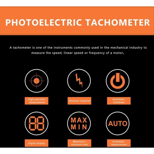 Digital bärbar beröringsfri LCD-laserhastighetsmätare (område 2,5-99 999 RPM) för motorer, hjul, fläktar + bärväska