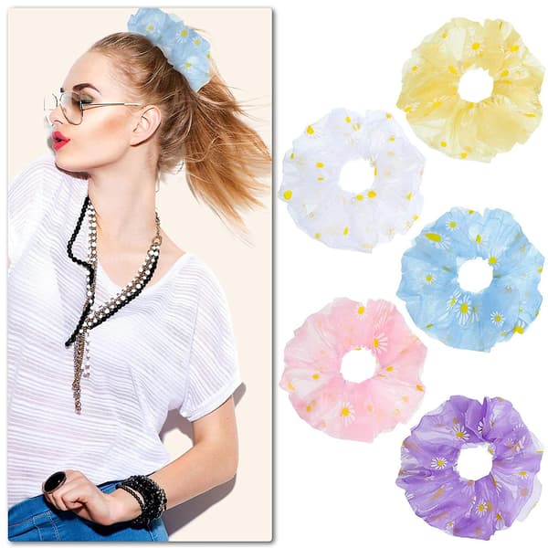 16 Stykke Oversize Hår Elastikker Store Bløde Organza Elastikker Ensfarvet Og Blomsterprint Hår Elastikker Elastisk Hestehale Holder Elastik Hårbånd