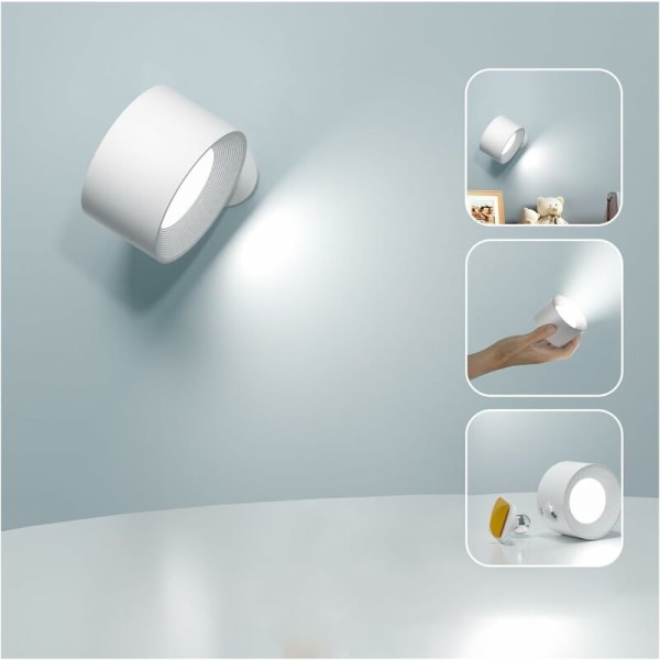 Indendørs væglampe, touch LED-væglampe med USB-opladningsport, touch-kontrol, 3 lysstyrkeniveauer, 3 temperaturer, 360° roterende sengelampe til soveværelset