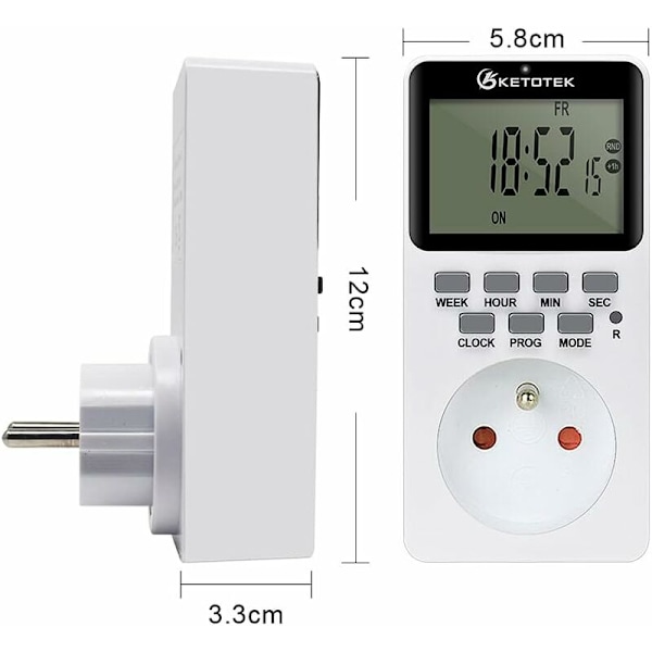Stikkontakt med digital timer 16A 3600W LCD-display 20 grupper Til/Fra Programmerbar timer 24 timer 7 dage AC220V Energibesparende stikkontakt